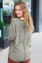 Load image into Gallery viewer, All In A Day Olive Mineral Wash Waffle Oversized Cut Edge Top
