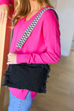 Load image into Gallery viewer, Black Canvas Designer Strap Frayed Edge Crossbody