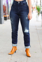 Load image into Gallery viewer, Judy Blue Dark Blue Mid Rise Stitch Detail Boyfriend Fit Cuffed Jeans