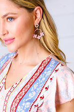 Load image into Gallery viewer, Pink Metal Flower Rhinestone Hoop Earrings