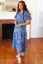 Load image into Gallery viewer, Eyes On You Navy Neon Floral Smocked Waist Maxi Dress