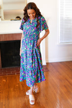 Load image into Gallery viewer, Eyes On You Navy Neon Floral Smocked Waist Maxi Dress