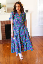 Load image into Gallery viewer, Eyes On You Navy Neon Floral Smocked Waist Maxi Dress