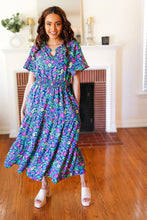 Load image into Gallery viewer, Eyes On You Navy Neon Floral Smocked Waist Maxi Dress
