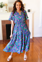 Load image into Gallery viewer, Eyes On You Navy Neon Floral Smocked Waist Maxi Dress