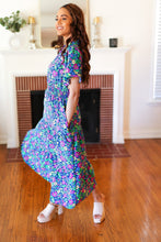 Load image into Gallery viewer, Eyes On You Navy Neon Floral Smocked Waist Maxi Dress