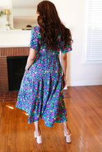 Load image into Gallery viewer, Eyes On You Navy Neon Floral Smocked Waist Maxi Dress