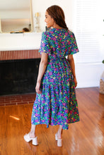 Load image into Gallery viewer, Eyes On You Navy Neon Floral Smocked Waist Maxi Dress