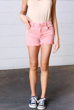 Load image into Gallery viewer, Ash Pink Denim Button Enclosure Frayed Hem Shorts