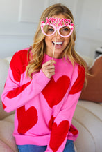 Load image into Gallery viewer, Cupid's Arrow Pink & Red Heart Jacquard Sweater