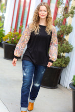Load image into Gallery viewer, A Piece of Me Black Abstract Print Textured Bubble Sleeve Top