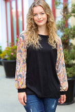 Load image into Gallery viewer, A Piece of Me Black Abstract Print Textured Bubble Sleeve Top