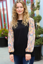 Load image into Gallery viewer, A Piece of Me Black Abstract Print Textured Bubble Sleeve Top