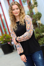 Load image into Gallery viewer, A Piece of Me Black Abstract Print Textured Bubble Sleeve Top