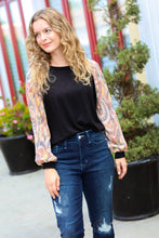 Load image into Gallery viewer, A Piece of Me Black Abstract Print Textured Bubble Sleeve Top