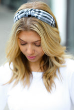 Load image into Gallery viewer, Black & White Christmas Plaid Top Knot Headband