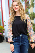 Load image into Gallery viewer, A Piece of Me Black Abstract Print Textured Bubble Sleeve Top
