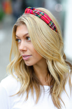 Load image into Gallery viewer, Red Christmas Plaid Top Knot Headband