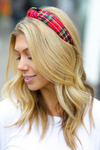 Load image into Gallery viewer, Red Christmas Plaid Top Knot Headband