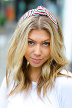 Load image into Gallery viewer, Green/Red Christmas Stripe Top Knot Headband