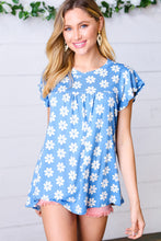 Load image into Gallery viewer, Azure Floral Print Ruffle Short Sleeve Yoke Top
