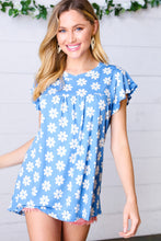 Load image into Gallery viewer, Azure Floral Print Ruffle Short Sleeve Yoke Top
