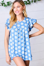 Load image into Gallery viewer, Azure Floral Print Ruffle Short Sleeve Yoke Top