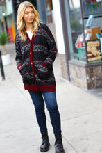 Load image into Gallery viewer, All Class Burgundy Holiday Print Button Cardigan