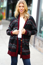 Load image into Gallery viewer, All Class Burgundy Holiday Print Button Cardigan