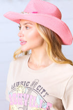 Load image into Gallery viewer, Pink Straw Boho Braided Tassel/Shell Strap Fedora