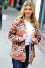Load image into Gallery viewer, Beige & Brown Brushed Aztec Oversize Pocket Shacket
