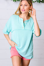 Load image into Gallery viewer, Turquoise Two Tone Knit Button Down Outseam Top