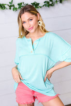 Load image into Gallery viewer, Turquoise Two Tone Knit Button Down Outseam Top