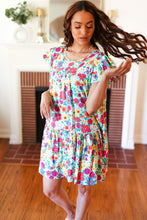 Load image into Gallery viewer, Seafoam Flat Floral Poplin Ruffle Frill Sleeve Dress