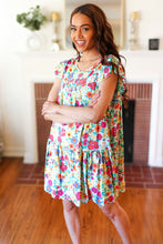 Load image into Gallery viewer, Seafoam Flat Floral Poplin Ruffle Frill Sleeve Dress