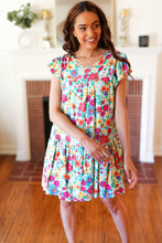 Load image into Gallery viewer, Seafoam Flat Floral Poplin Ruffle Frill Sleeve Dress