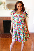 Load image into Gallery viewer, Seafoam Flat Floral Poplin Ruffle Frill Sleeve Dress