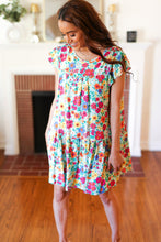 Load image into Gallery viewer, Seafoam Flat Floral Poplin Ruffle Frill Sleeve Dress