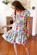 Load image into Gallery viewer, Seafoam Flat Floral Poplin Ruffle Frill Sleeve Dress
