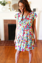 Load image into Gallery viewer, Seafoam Flat Floral Poplin Ruffle Frill Sleeve Dress