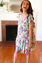 Load image into Gallery viewer, Seafoam Flat Floral Poplin Ruffle Frill Sleeve Dress
