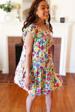 Load image into Gallery viewer, Seafoam Flat Floral Poplin Ruffle Frill Sleeve Dress