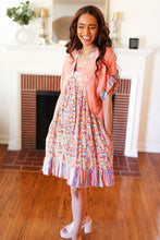Load image into Gallery viewer, Apricot Boho Flower Colorblock V Neck Dress
