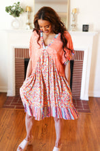 Load image into Gallery viewer, Apricot Boho Flower Colorblock V Neck Dress