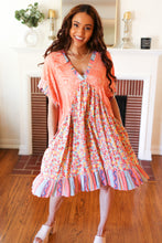 Load image into Gallery viewer, Apricot Boho Flower Colorblock V Neck Dress