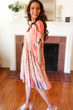 Load image into Gallery viewer, Apricot Boho Flower Colorblock V Neck Dress
