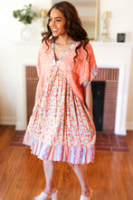 Load image into Gallery viewer, Apricot Boho Flower Colorblock V Neck Dress