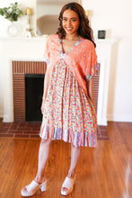 Load image into Gallery viewer, Apricot Boho Flower Colorblock V Neck Dress