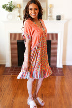 Load image into Gallery viewer, Apricot Boho Flower Colorblock V Neck Dress