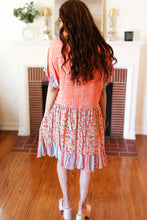 Load image into Gallery viewer, Apricot Boho Flower Colorblock V Neck Dress